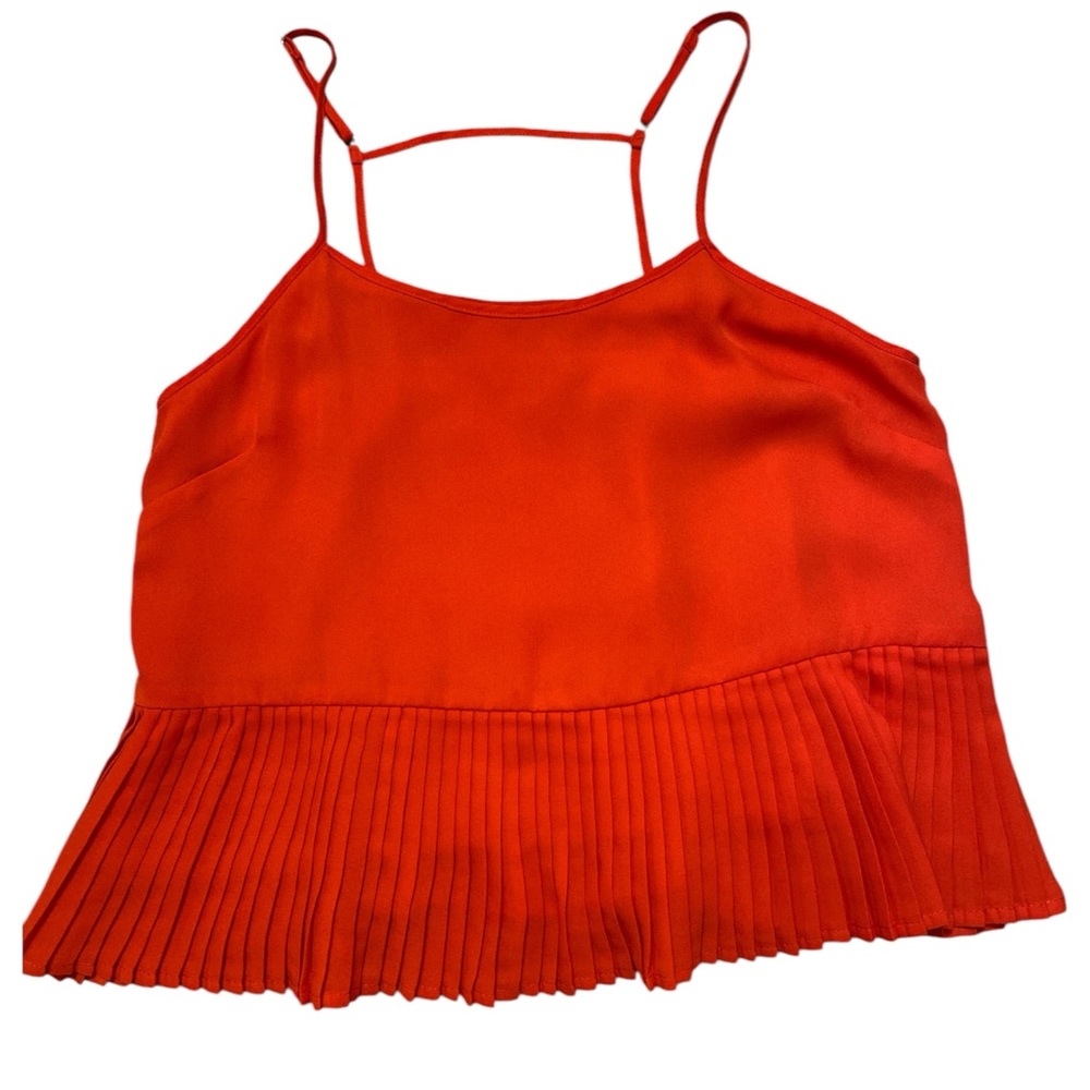 WAYF Nordstrom Pleated Peplum Cami Blouse Size S Red Sleeveless Strappy